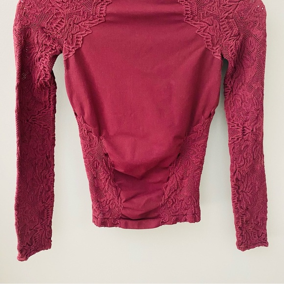 Free People Stretch Long Sleeve Top Maroon Sz XS/S - Picture 3 of 8